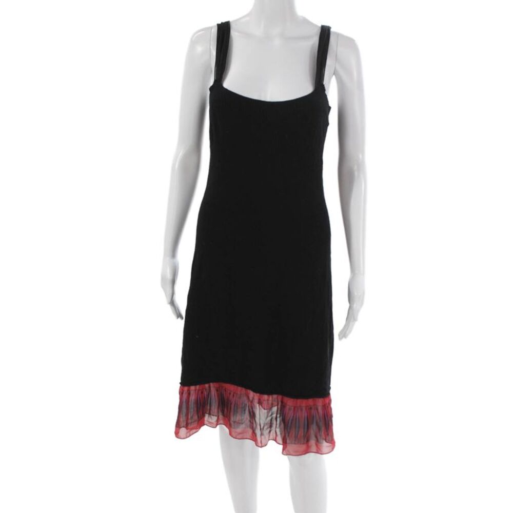 Max Studio Women Black Rayon Tank Dress Square Neck Knee Length Size L